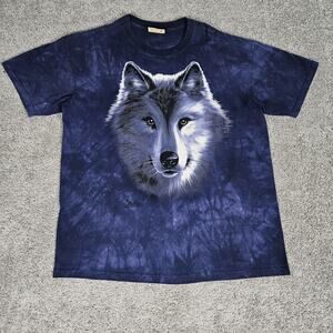 Vtg The Mountain T-Shirt Men's Large Blue Tie Dye Tee Wolf Woodland Nature